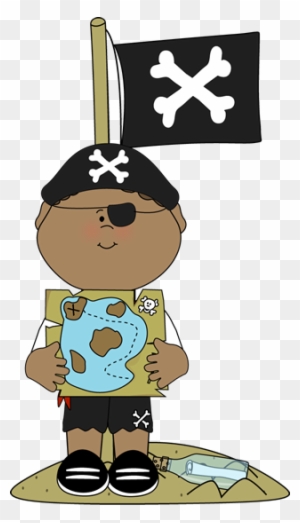 Pirate With Treasure Map And Pirate Flag - Pirate With Map Clip Art