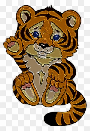 Cartoon Tiger Clipart 12, - Metallic Tiger Cub Oval Ornament