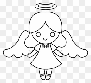 Little Girl Dress Clipart Black And White - Angel Cartoon Black And White