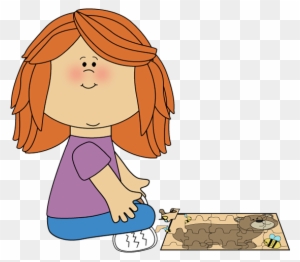 Girl Putting A Puzzle Together - Clip Art Girl Sitting