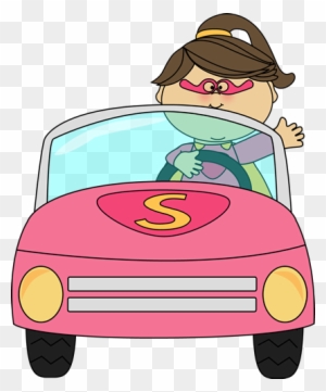 Superhero Girl Driving A Car - Driving A Car Clipart