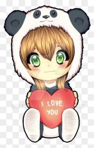 Panda Love By Zekiryu On Deviantart - Love You Anime Chibi - Free  Transparent PNG Clipart Images Download