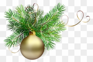 Transparent Gold Christmas Ball With Pine Clipart - Green Christmas Ball Png