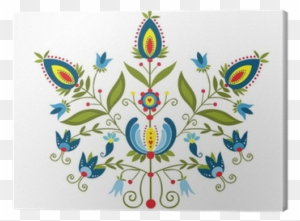 Cuadro En Lienzo Patrón Polaco Con Flores Decorativas - Illustration