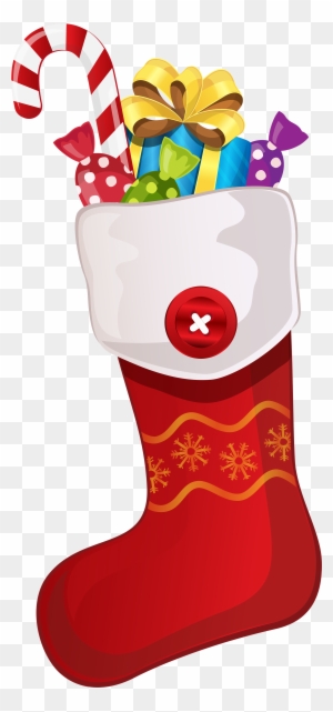 Red Christmas Stocking With Candy Cane Png Clipart - Clip Art