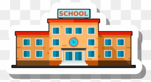 School Building Escuela Ilration Cartoon Stickers - Cartoon School Building Clipart