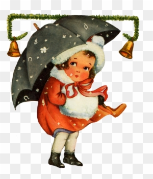 Vintage Christmas Clip Art Girl Snow - Vintage Christmas Update Clip Art