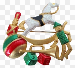 Ajc Christmas Toys And Rocking Horse Pin Vintage - Push & Pull Toy