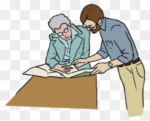 Clip Art Of Teacher Going Over Papers With A Student - Working In Office Clip Art