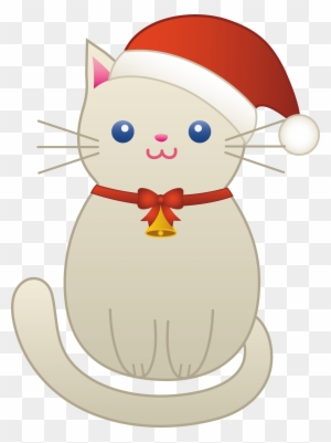 Cute Christmas Cat Clipart - Cartoon Cat With A Santa Hat