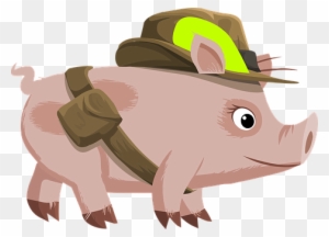 Pig, Pink, Animal, Hat, Belt, Big Eyes - Explorer Pig