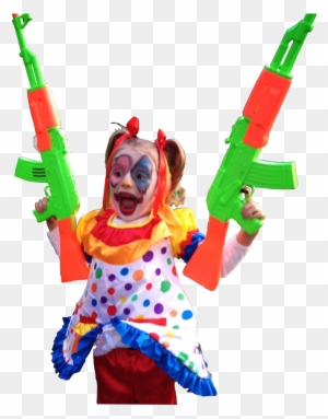 Personlittle Girl Dressed Like A Clown With Toy Guns - Clowns With Toy Guns