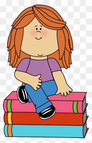 Little Girl Sitting On Books - Little Girl Sitting Clipart