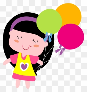 Cartoon Girl Child - Cartoon Lady Holding Balloons