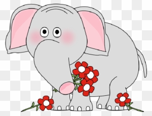 Baby Cartoon Elephants With Flowers Clip Art Images - Pink Baby Elephant Cartoon