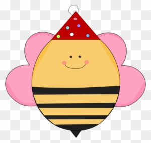 Girl Birthday Bee In A Party Hat - Blue And Pink Bee
