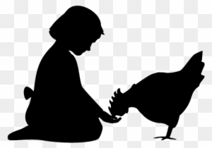 Silhouette Of Girl Feeding Chicken - Feeding Birds Silhouette