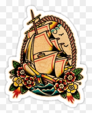 Old School Sailing Ship Tattoo - Old School Tattoo Sticker