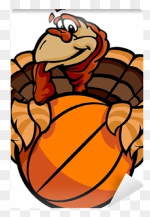 Basketball Happy Thanksgiving Holiday Turkey Cartoon - Happy Thanksgiving Football Turkey Embroidery Design