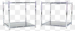 Superior Pair Of Cube Shape Chrome Faux Bamboo Frame - Smoked Glass
