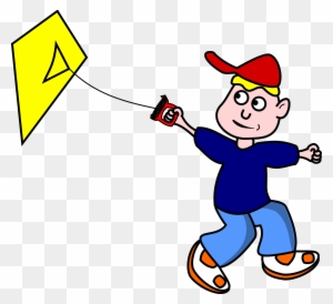 Two Boy Friends Clipart - Cartoon Flying A Kite