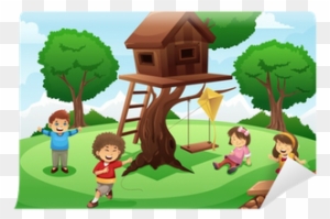 Kids Playing Under Trees Clipart