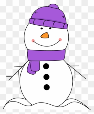 Snowman Wearing Purple Scarf And Hat - Snowman With Purple Scarf