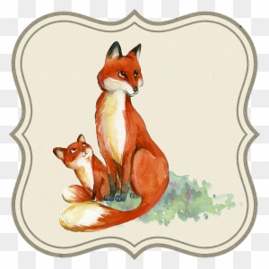 Jackal, Animal, Baby, Nature, Tag, Label, Drawing - Fox Mom And Baby