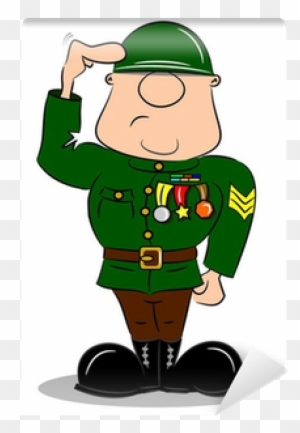 A Saluting Cartoon Soldier In Army Uniform With Medals - Cartoon Army Soldier