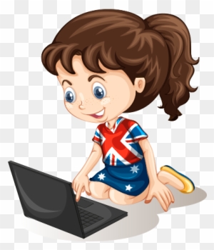 Clipart Oturarak Bilgisayar Çalışan Kız Çocuğu - Children Using Computer