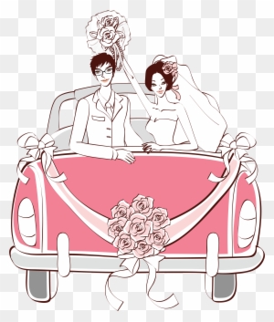 Pink Wedding Car Png Clipart - Wedding Car Drawing