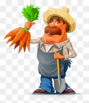 Gardener With Carrot And Shovel Vector Illustration - Farmer Cartoon  Characters - Free Transparent PNG Clipart Images Download