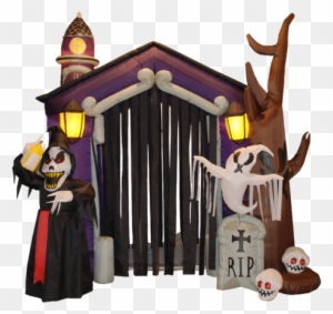 5 Foot Haunted House W/ Skeleton Ghost And Tombstone - Halloween Decorations For Sale