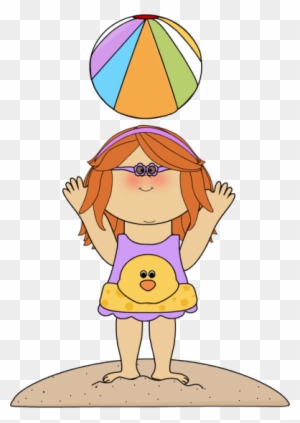 Summer Kids Clip Art - Girl With Beach Ball Clipart