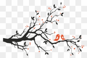 Vinilo Decorativo Arbol Con Pajaros 2 Colores - Tree Branch With Birds