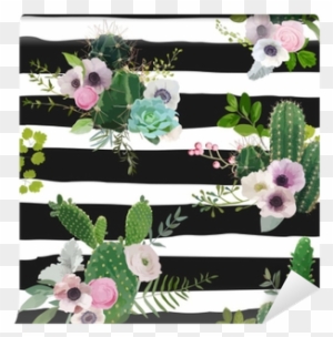 Vector Cactus And Flowers Seamless Pattern - Vector Graphics