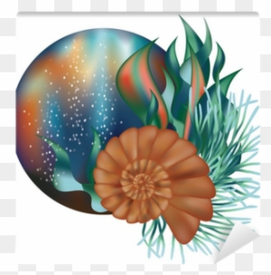 Underwater World Banner With Seashell, Vector Wall - Photography