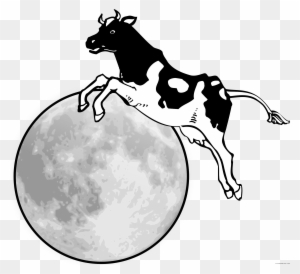 Cow Jumped Over The Moon Animal Free Black White Clipart - Cow Jumped Over Moon Png