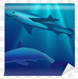 Fotomural Dos Tiburones En La Ilustración Azul Del - Bottlenose Dolphin