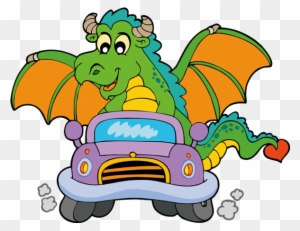 Funny Cartoon Dragon Clip Art Images Are On A Transparent - Dragon Driving A Car
