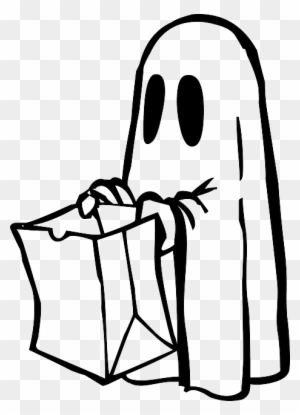 Bag Ghost, Spooky, Outline, Drawing, White, Cartoon, - Black And White Halloween