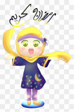 Ramadan Kareem With Little Girl Drawing Image - Ramadan Kareem Art Cartoon