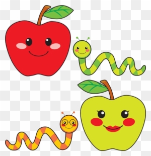 Caramel Apple Worm Drawing Illustration - Cute Drawing Of Apple