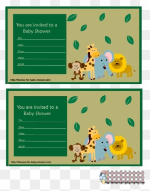 Safari Baby Shower Invitations Featuring Lion, Monkey, - Jungle Safari Baby Shower Invitation Green