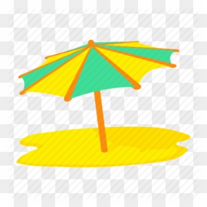 Beach Umbrella Vector Illustration Isolated, Flat Cartoon - Beach Umbrella Icon Yellow