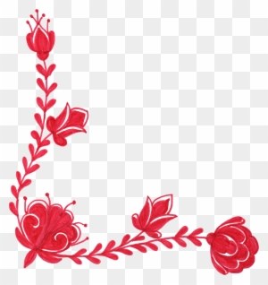 6 Red Flower Corner Ornament - Red Flower Ornament Png