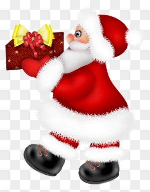 Santa Claus With Red Present Clipart - Portable Network Graphics