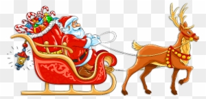 Santa Claus With Reindeer Clipart - Santa Claus With Sleigh