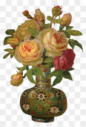 Large Victorian Scrap Fabulous Die Cut Asian Inspired - Victorian Vases With Roses