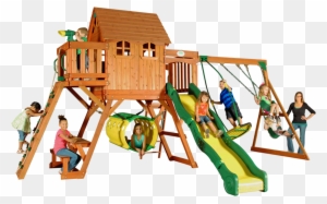 Oxford Swingset With Raised Clubhouse, Multiple Decks, - Kids Club House Window Oxford Swingset With Raised Clubhouse, Multiple Decks, - Kids Club House Window